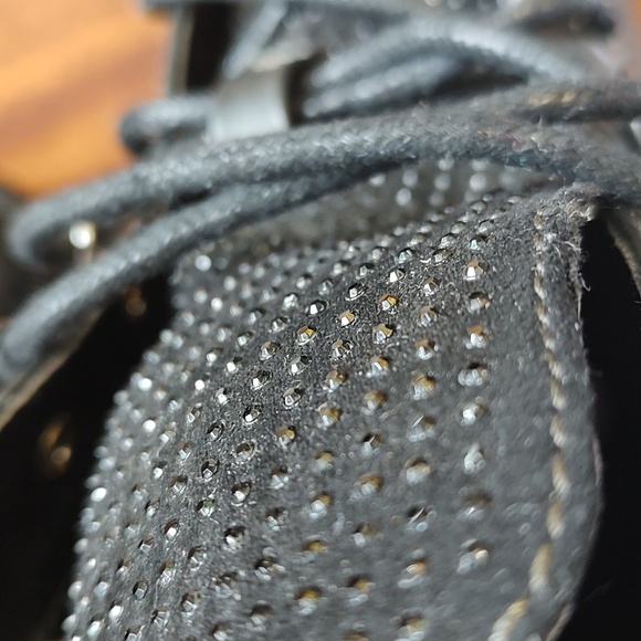 G by Guess Lace Up Boots Sparkle Tongue Motoboho Combat Heel Zip Black - Picture 11 of 11